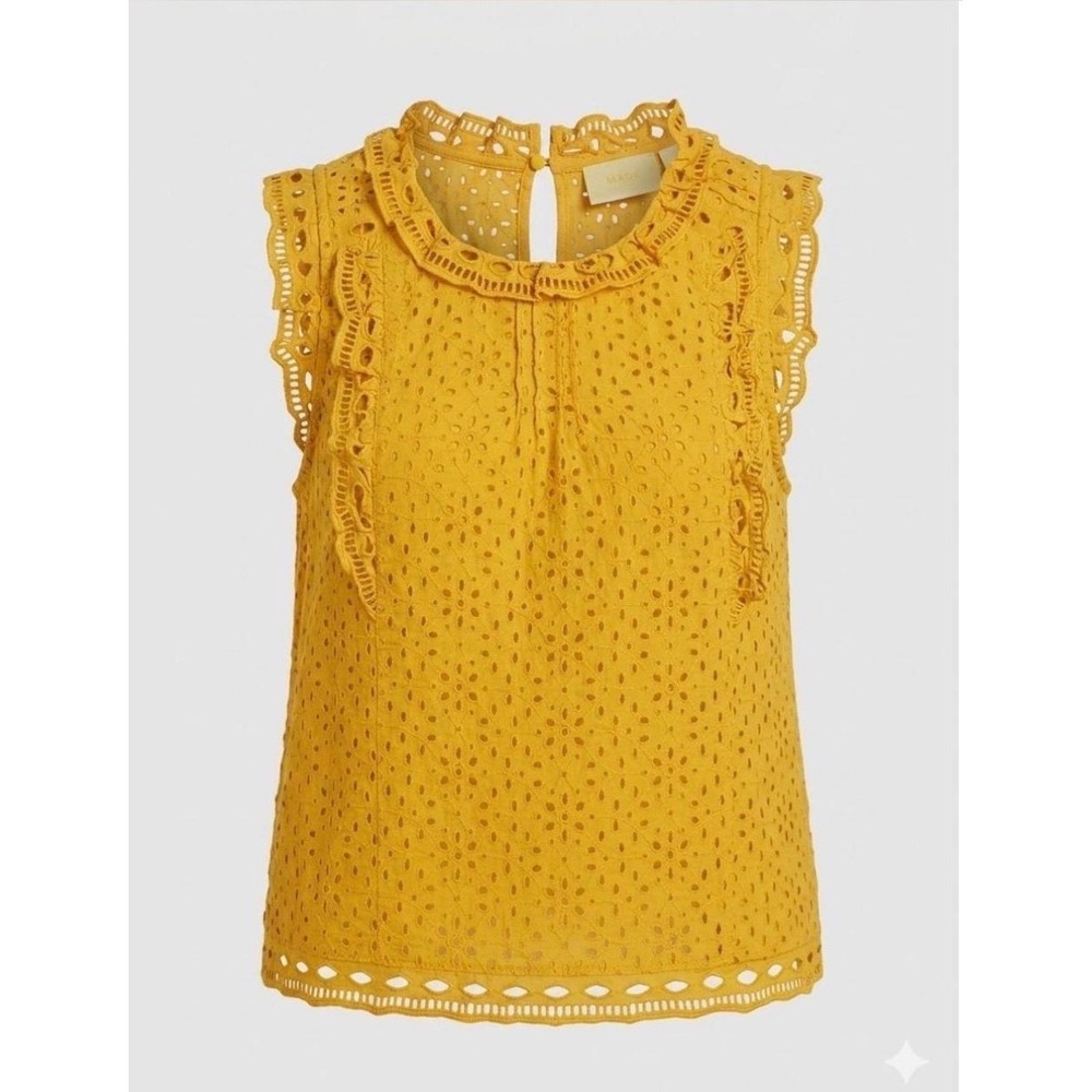 Maeve‎ Anthropologie Tilly Yellow Cotton Eyelet Ruffle Sleeveless Blouse Size:4 - Picture 4 of 10